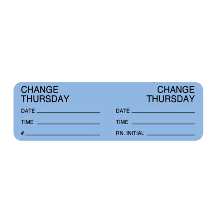 NEVS Day Change IV Tubing Label - Change Thursday 7/8" x 3" Blue w/Black NTUBE-TH